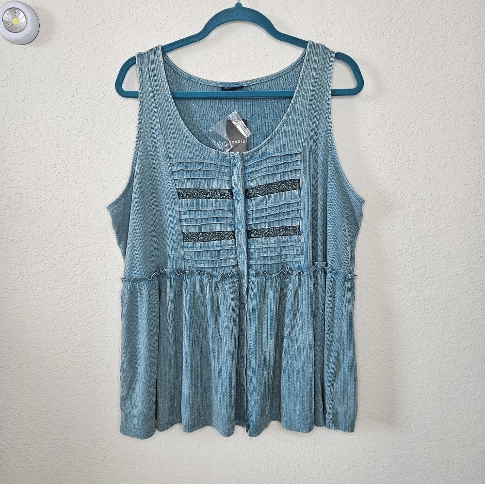 NWT Torrid Textured Jersey Scoopneck Button Down Babydoll Tank In Still Water